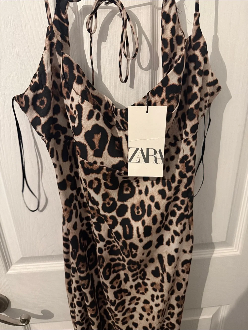 Zara Leopard-Print Maxi Slip Dress — Beige, Brown